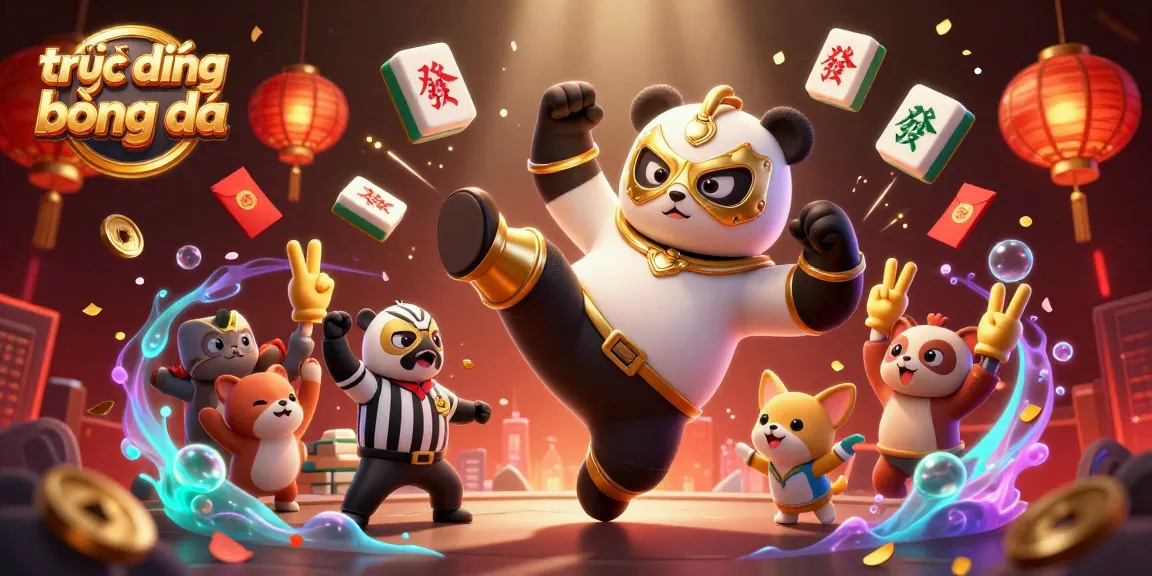 Witness trực tiếp bóng đá excitement as a panda wrestler performs a flying kick in a lively casino scene.