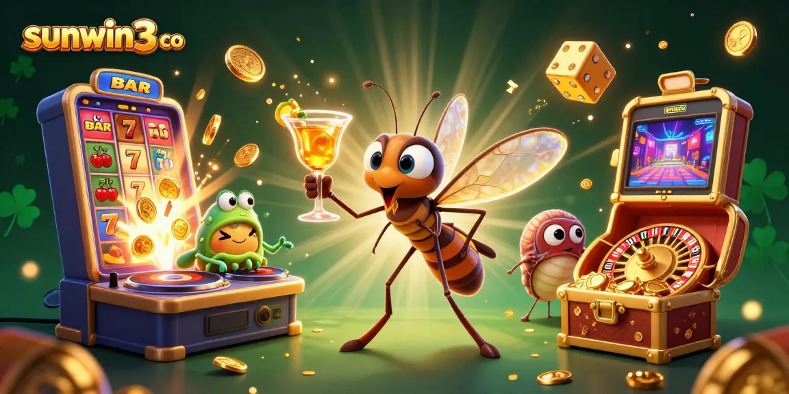 Experience exciting gameplay at sunwin3 co with a vibrant 3D illustration of casino-themed characters.